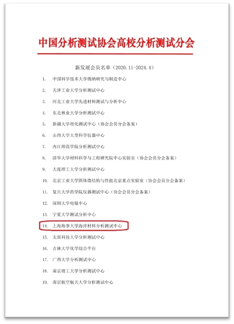 中国分析测试协会高校分析测试分会会员单位名单